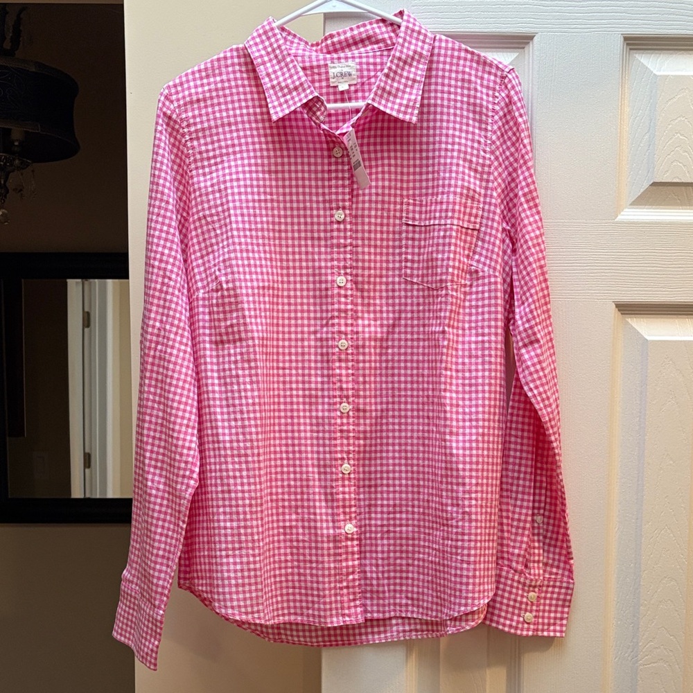 J Crew The Perfect Shirt Gingham Plaid Button Front Blouse Girl’s L NWT